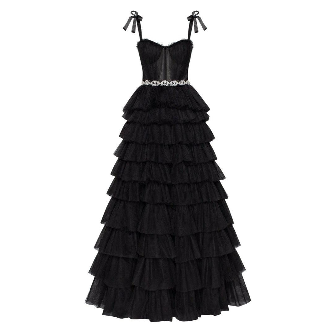 Tulle Frill-Layered Gown
