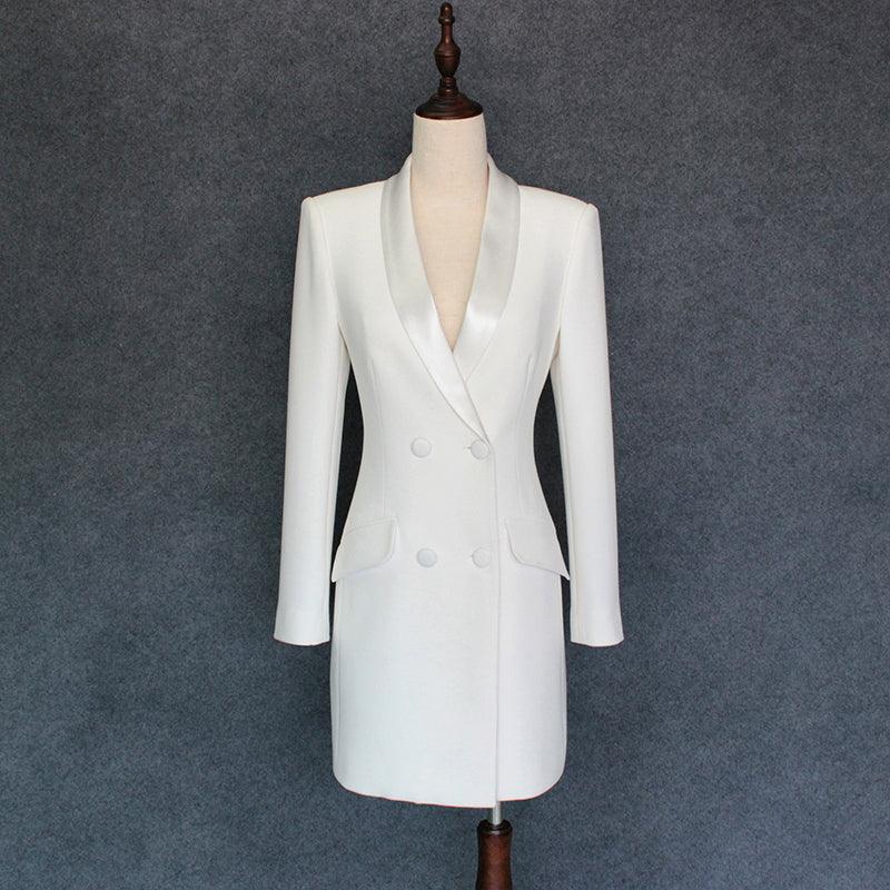 Double-Breasted Blazer Dress in White