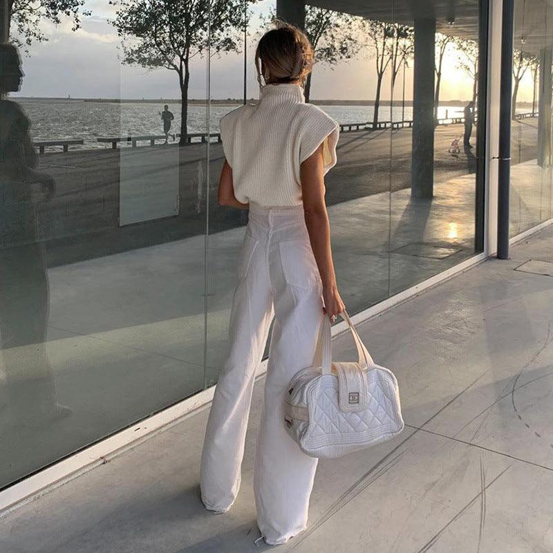 Sleeveless Knitted Vest with Shoulder Pads