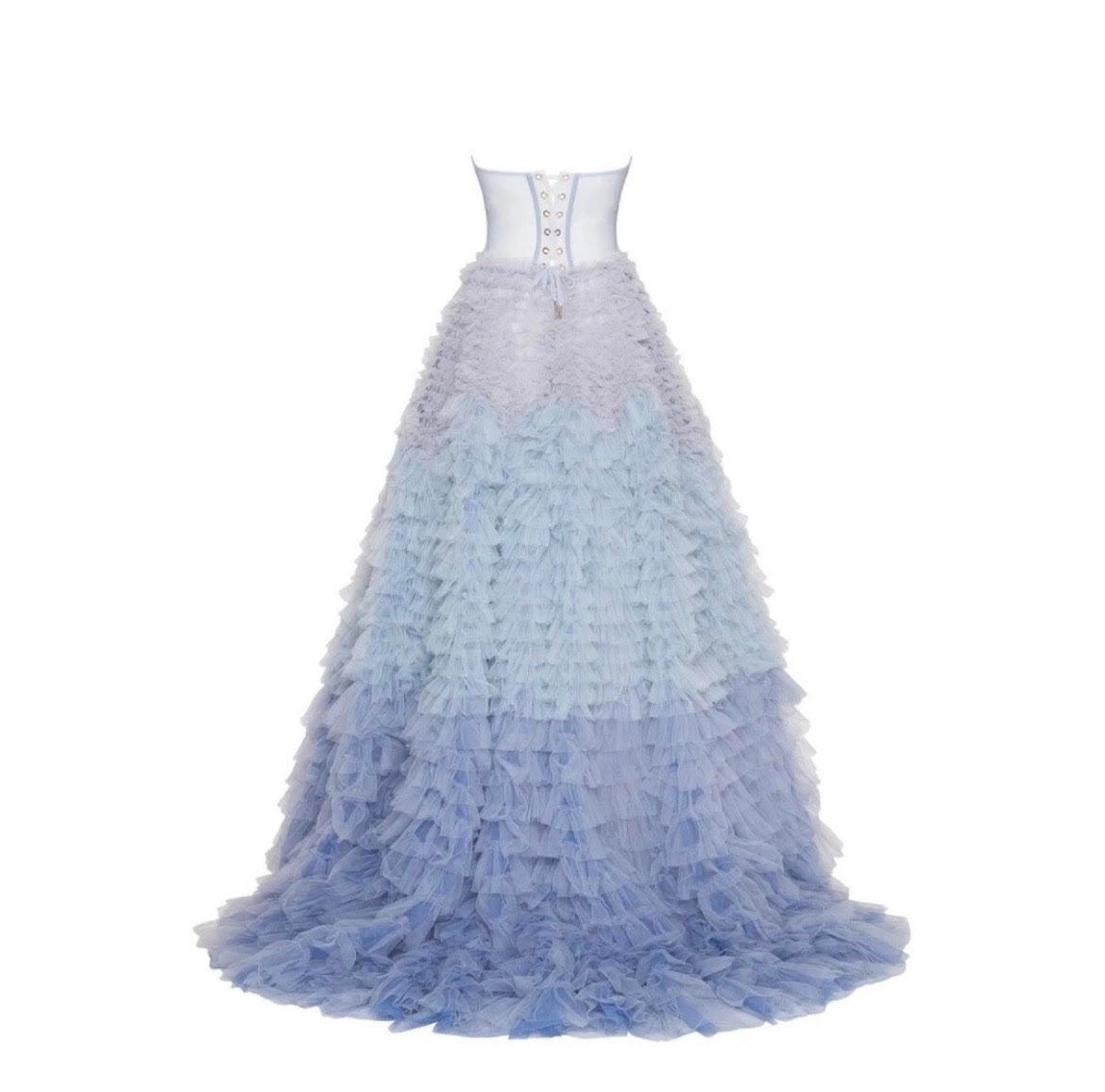 Strapless Frill-Layered Fluffy Dress