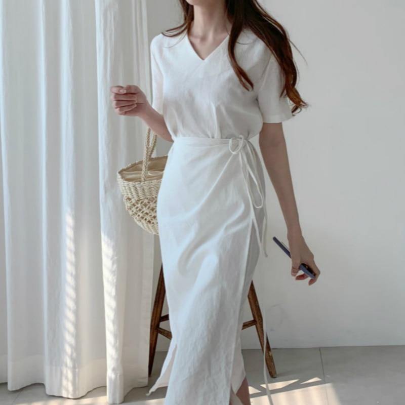 Elegant V-Neck Short Sleeve Dress