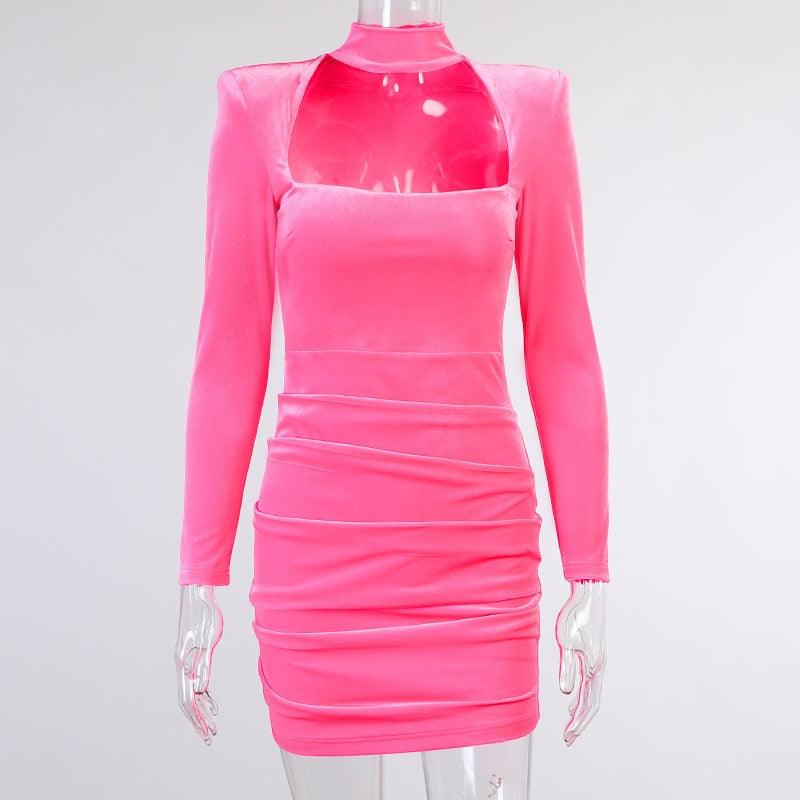Nami Padded Shoulder Velvet Dress