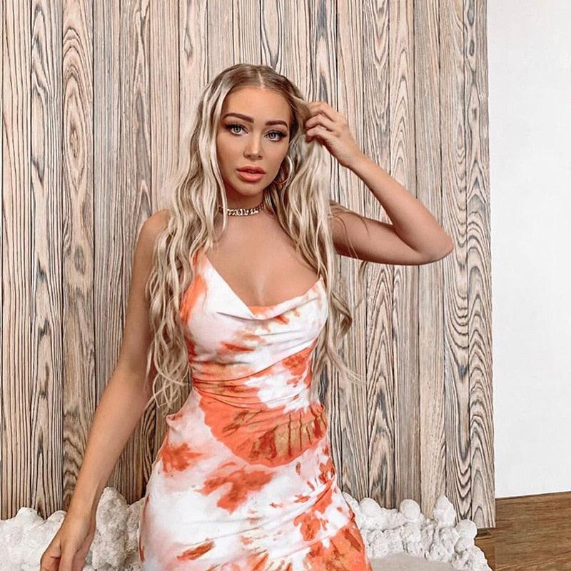 Tie-Dye Backless Midi Dress