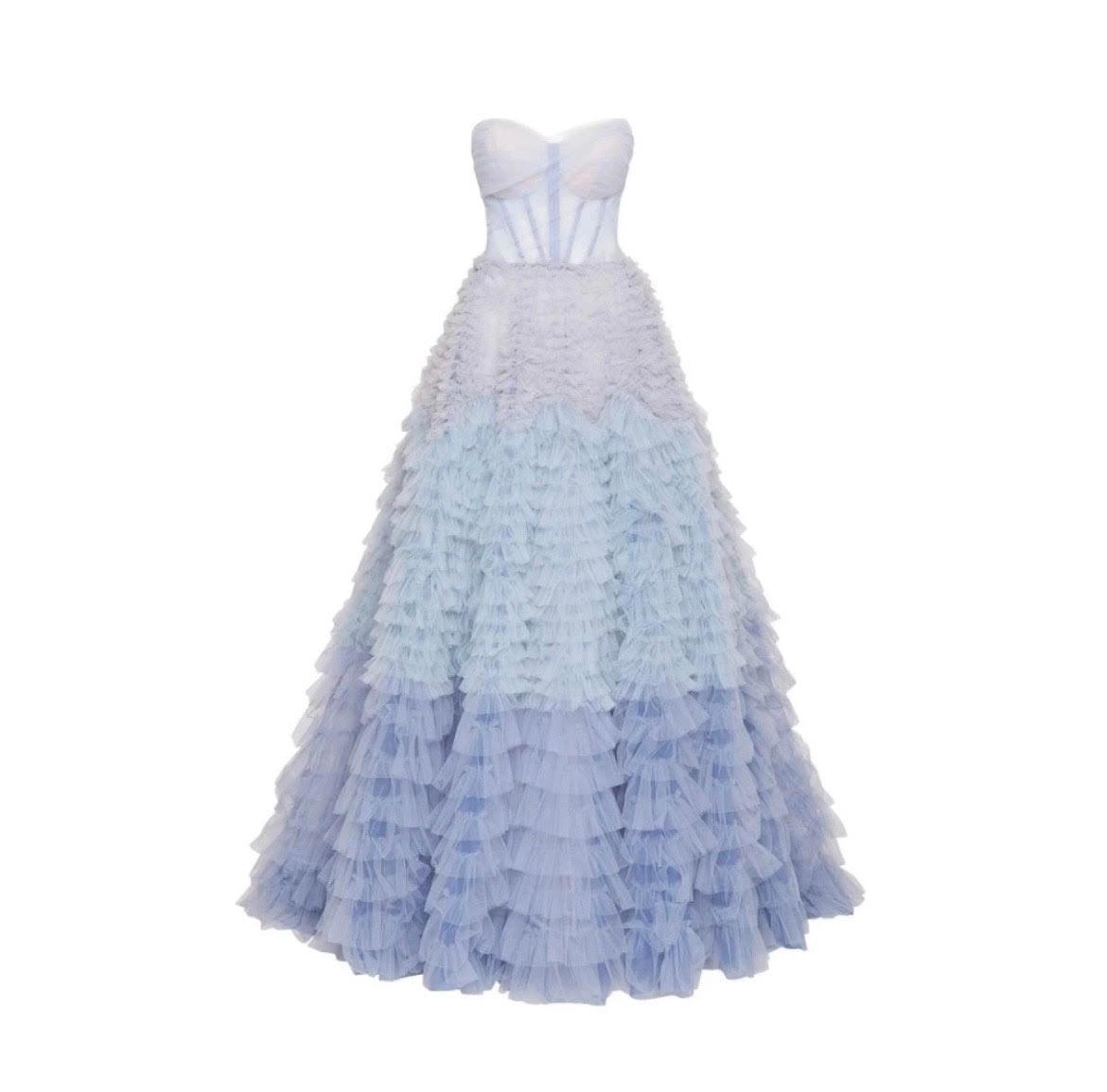 Strapless Frill-Layered Fluffy Dress