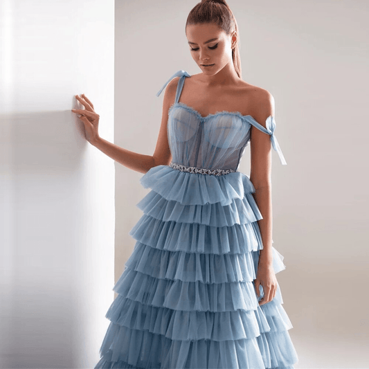 Tulle Frill-Layered Gown