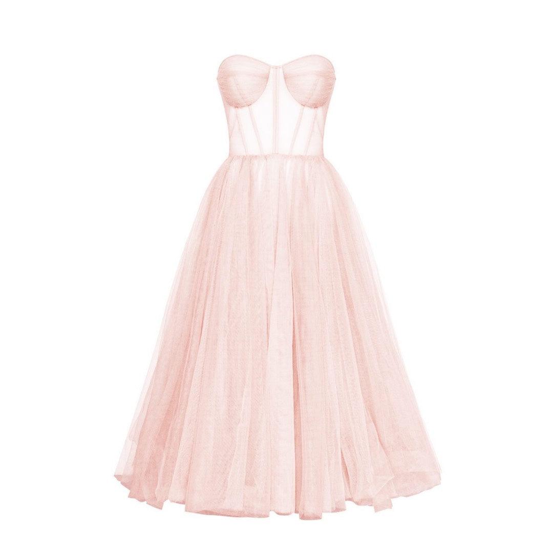 Strapless Puffy Midi Dress