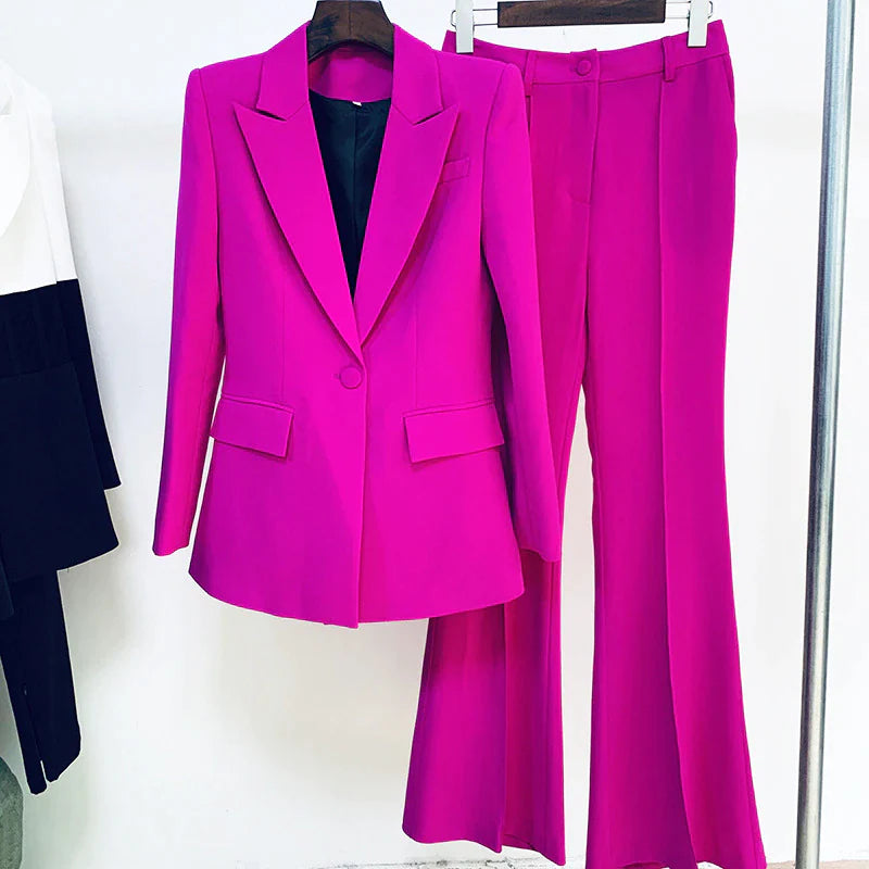 Naoma Blazer & Flared Pants Set in Fuchsia