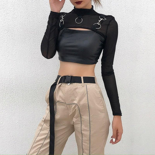 Evora Mesh Long Sleeve Crop Top