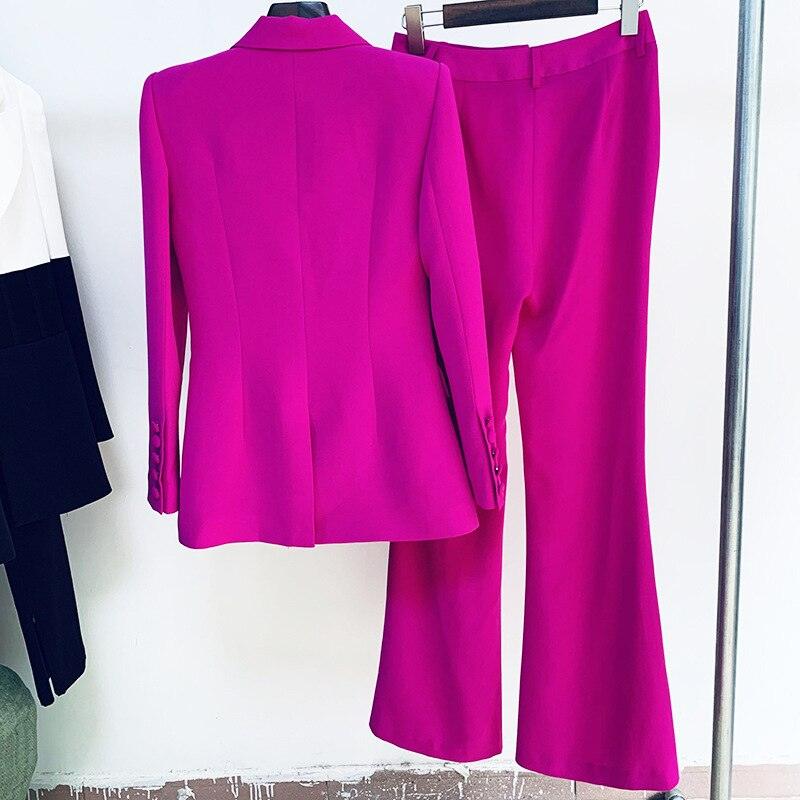 Naoma Blazer & Flared Pants Set in Fuchsia