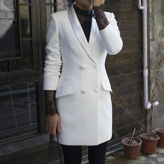 Double-Breasted Blazer Dress in White