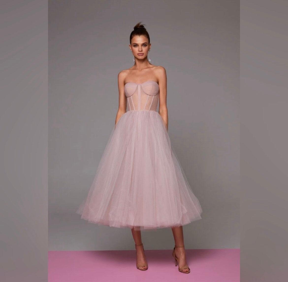 Strapless Puffy Midi Dress