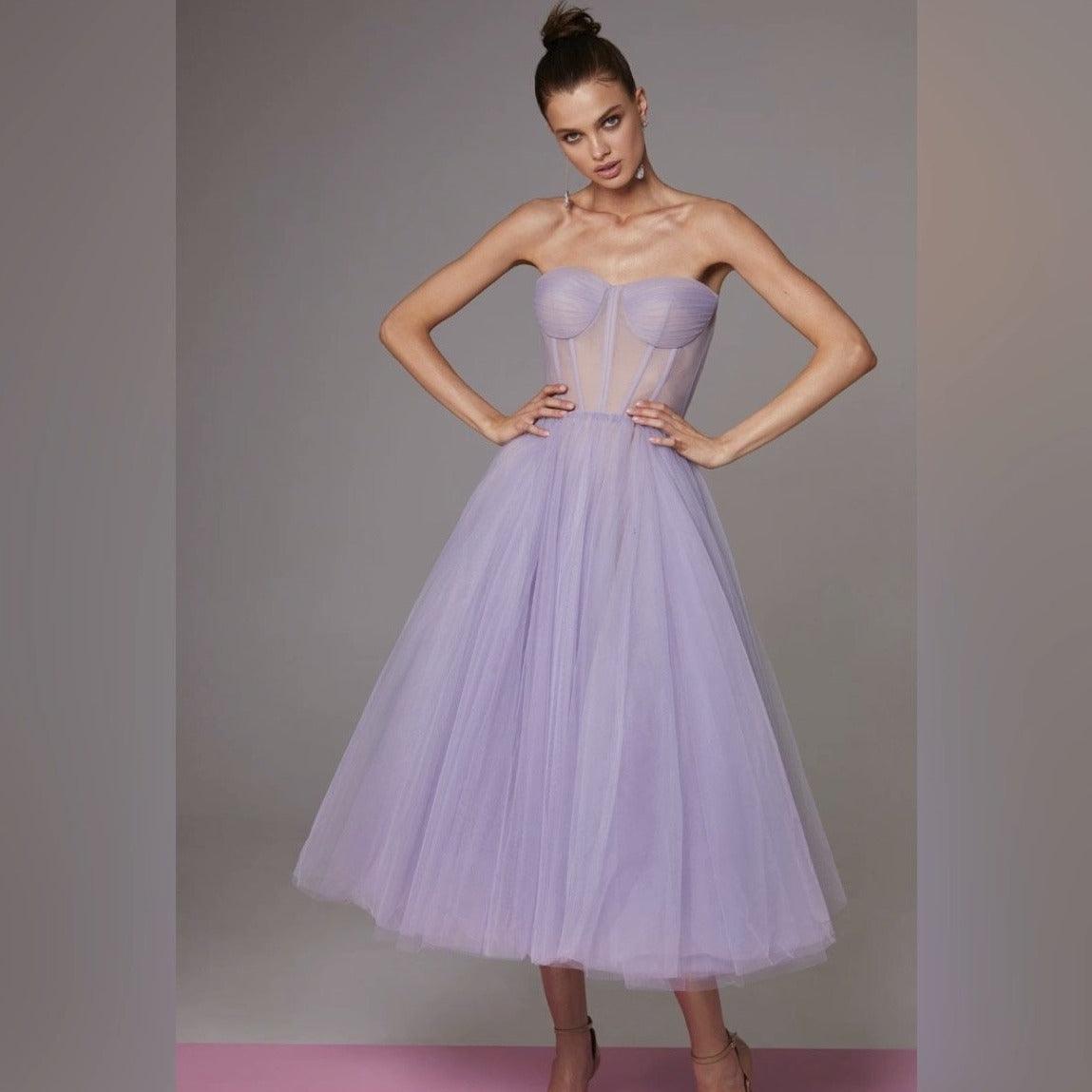 Strapless Puffy Midi Dress