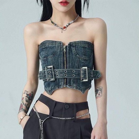 Elettra Vintage Denim Cropped Corset