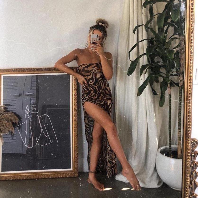 Tiger Print One Shoulder Maxi Dress