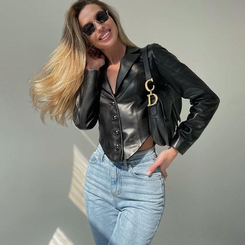 Priscilla PU Leather Crop Jacket